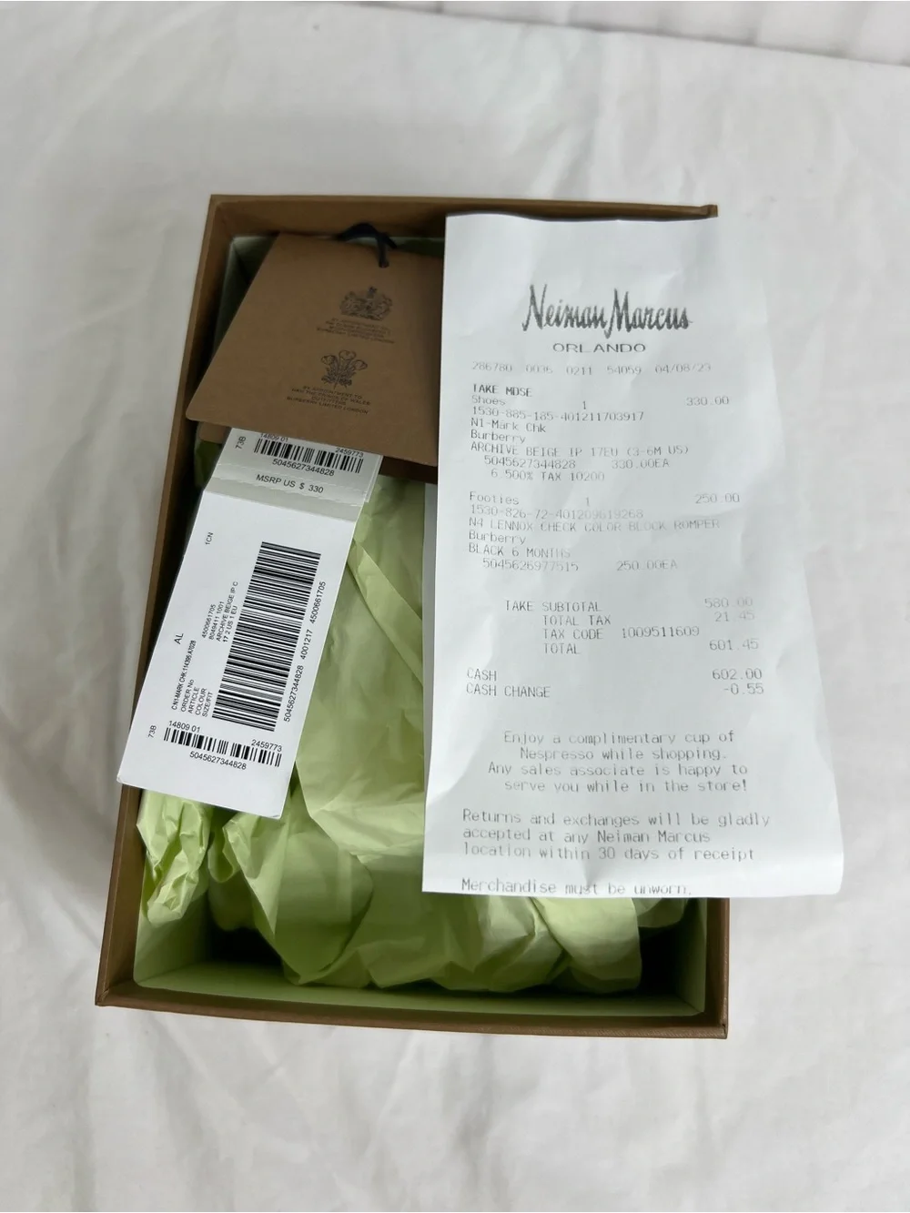 Burberry Newborn Sneaker w/Single Strap